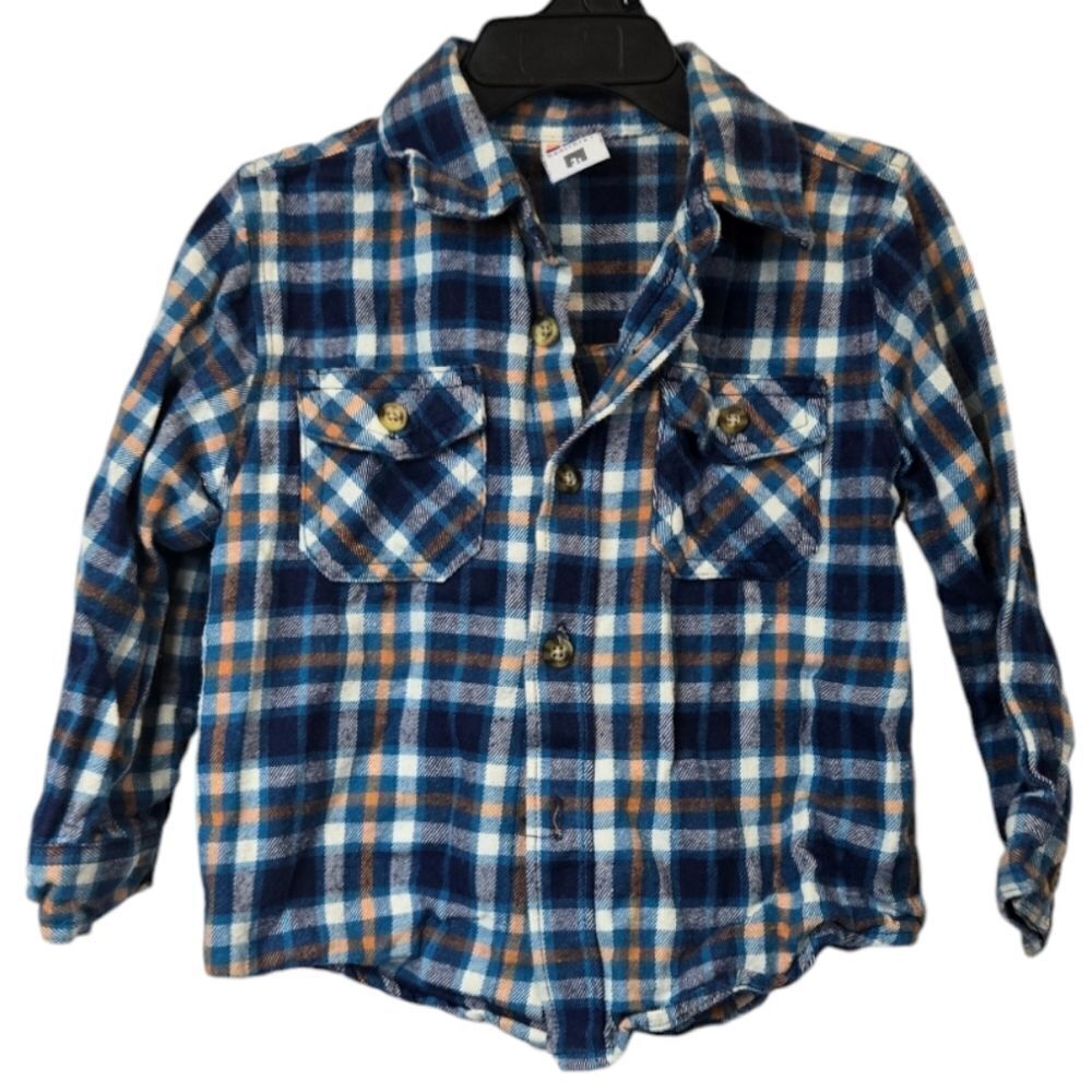 Toddler Boy Blue Plaid Flannel Shirt Long Sleeve Button Down Western Winter Warm